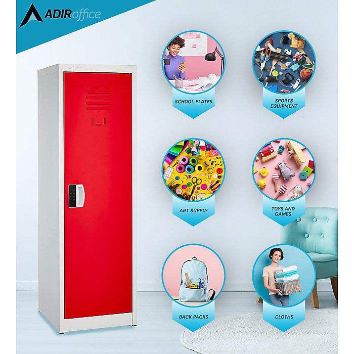 Red Steel 48" Kids Storage Locker with Adjustable Shelving