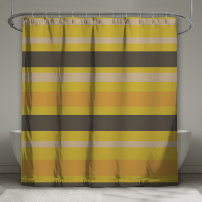Rideaux de douche à rayures jaunes et brun très long
