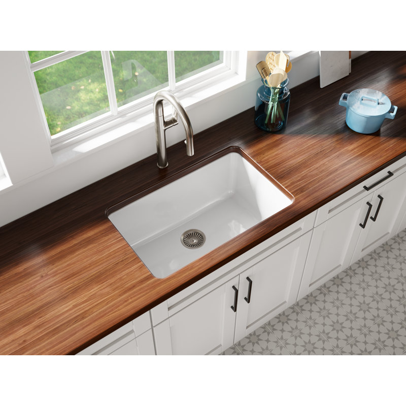 Fireclay Dual Mount Single Bowl Quartz Kitchen Sink, 30" L x 10" W