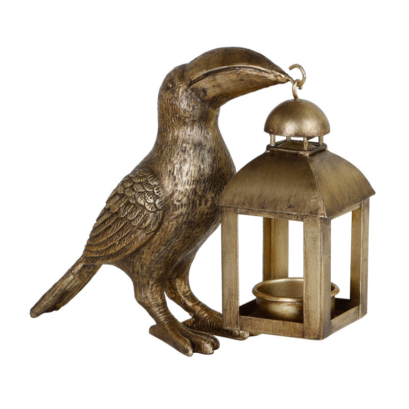 6.5" Garden Toucan Bird Statue Metal Tabletop Lantern