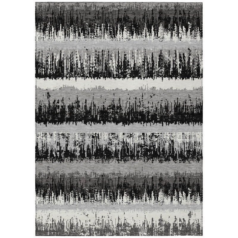 Nyelle Black Washable Indoor-Outdoor Rug - , 5' x 7'6"