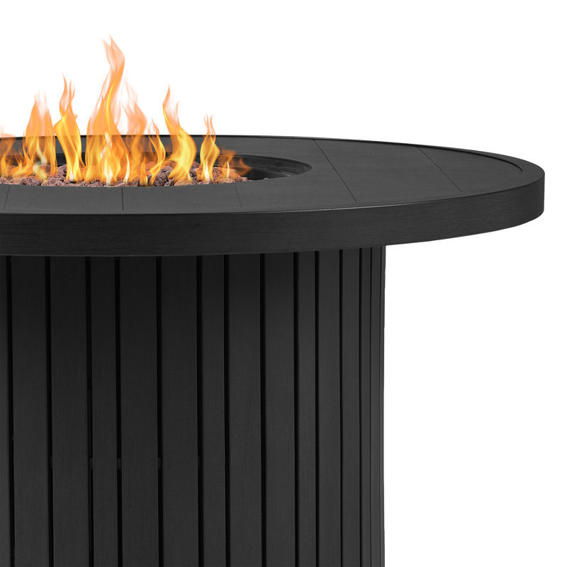 Real Flame Calvin 44" Round Metal Propane Fire Pit Table With Hidden Tank, Black Coral