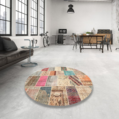 Tapis patchwork bleu / gris / rose