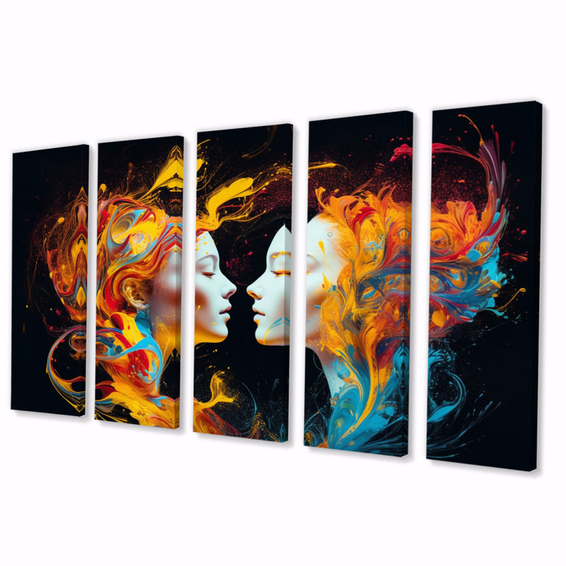 «Metaphorical Mind V - Abstract Portraits», reproduction d'art mural - 5 panneaux égaux