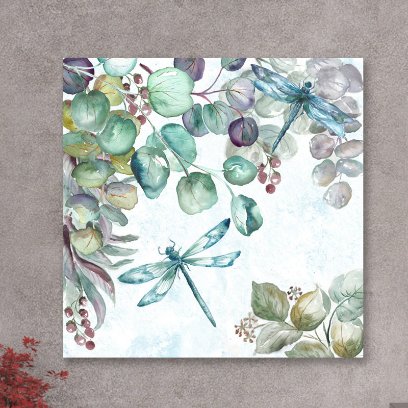Eucalyptus And Dragonfly by Tre Sorelle Studios - Wrapped Canvas Print, 30cm H x 30cm W
