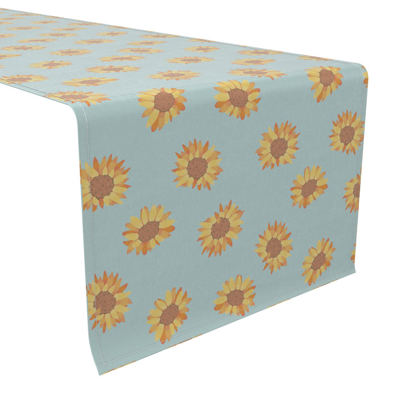 Rectangular Floral Cotton Twill Table Runner, 90" L x 16" W