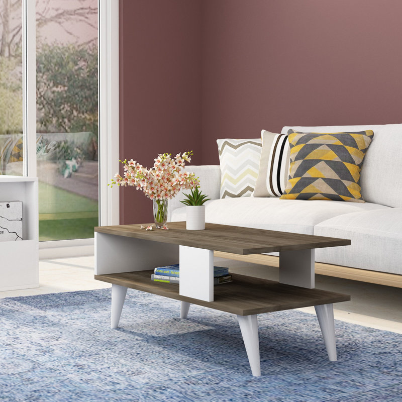 Table basse moderne, noyer et blanc, 35,4 x 15,7 x 17,7 pouces | 100% panneau de particules enduit de mélamine, épaisseur: 0,7 pouce | Conception élégante pour le salon, durable et facile à nettoyer, parfaite pour les espaces contemporains