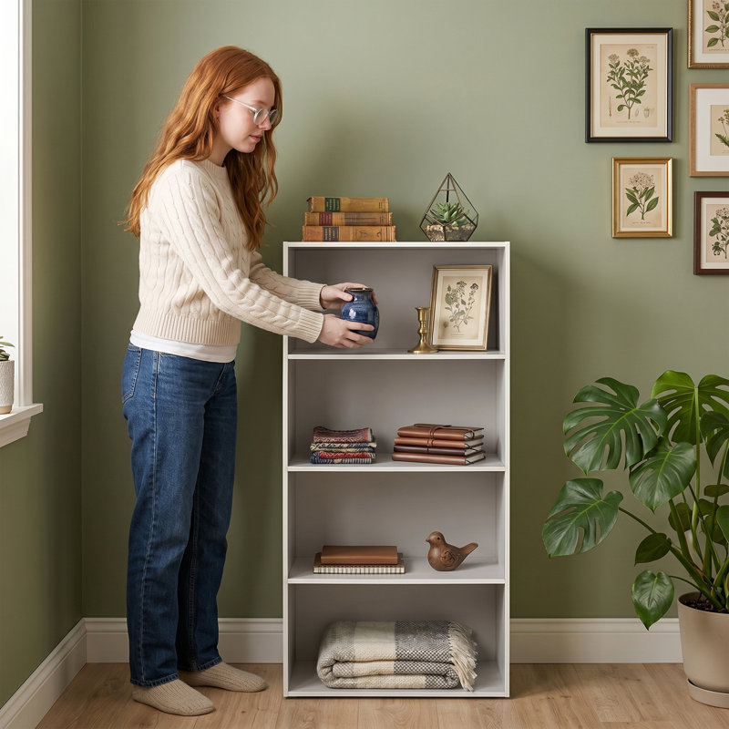 Bibliothèque de rangement modulable, 4 tablettes, Grège