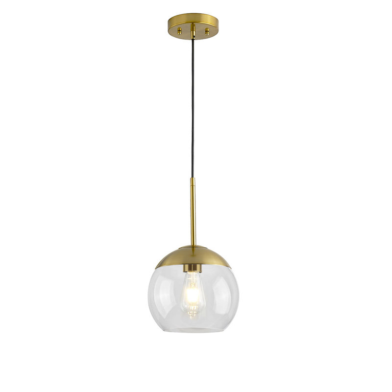 Luminaire suspendu en verre Melveen Globe, Clair, Laiton brossé