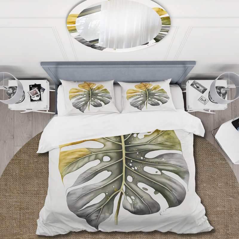 Ensemble de housse de couette jaune et gris Philodendron Leaf I - Floral, Housse de couette très grand et 2 très grandes t