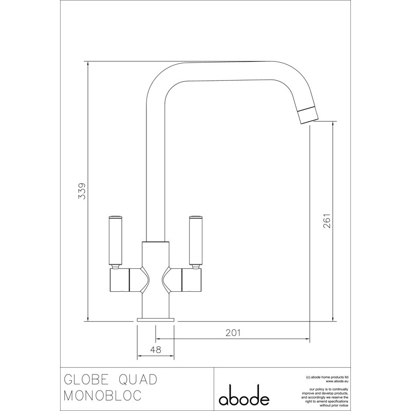 Abode Globe Quad Monobloc Tap, Brushed Nickel