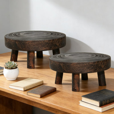 Solid Wood Plant Stand Stools (2-Pack) - 8 Inch Round Mini Display Stand For Indoor Potted Plants, Bonsai, And Home Decor