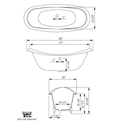 Baignoire de trempage sur pattes 68 "x 31" Regency