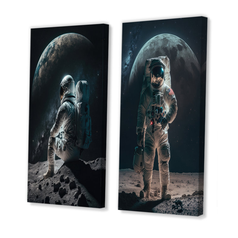 «Spaceman On The Moon», 2 pièces sur toile, H 40 po x l 40 po, Toile tendue