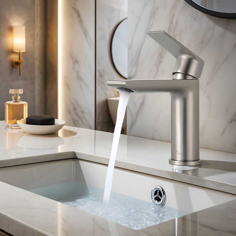 Blossom Single Handle Bathroom Faucet – Brushed Nickel, Solid Brass Construction, Single Hole Mount, Includes Water Supply Lines