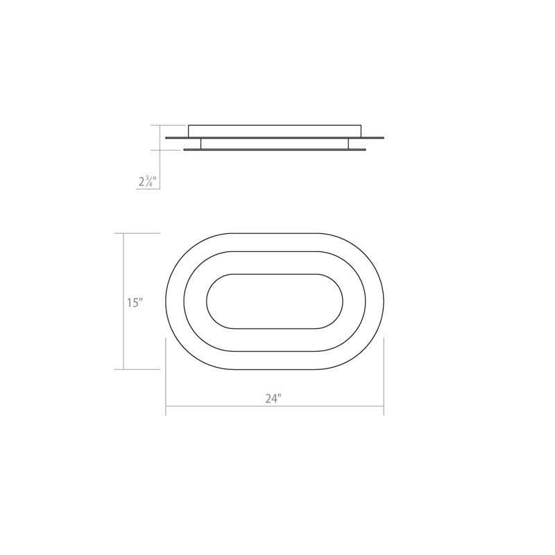 Plafonnier encastré 1 lumière DEL Offset, H 2,75 po x l 24 po x P 15 po