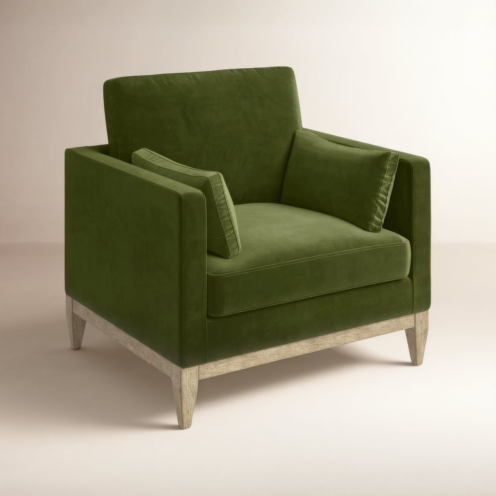 Pera Pine Armchair, Olive Green Velvet