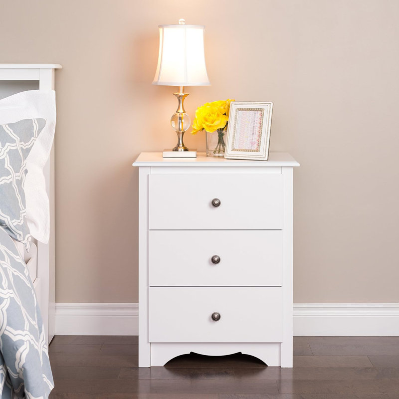 Sonoma Traditional Tall Nightstand Side Table With 3 Drawers, Functional Tall 3-Drawer Bedside Table, White