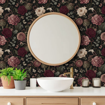 Papier peint auto-adhésif à motif floral foncé adhésif auto-adhésif et amovible 17,7 po x 118 po (45 x 300 cm)
