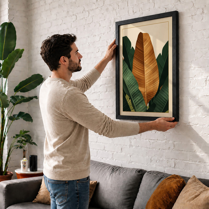 Golden Leaf Study Botanical - Framed Print, Unframed, A2 - 59.4 x 42.0 cm
