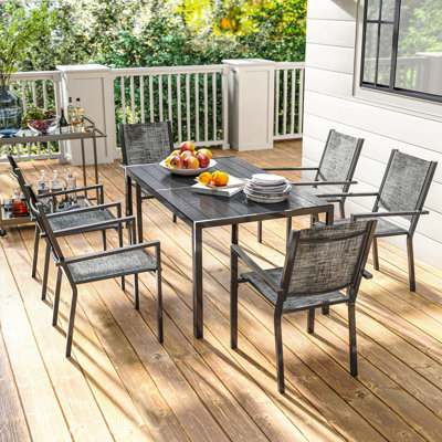 Ensemble repas d'extérieur 7 pièces avec 6 chaises empilables et table rectangulaire