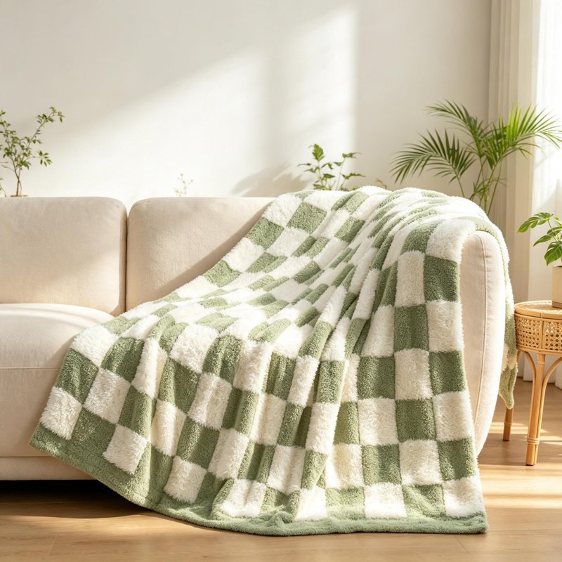 Jeté à carreaux vert