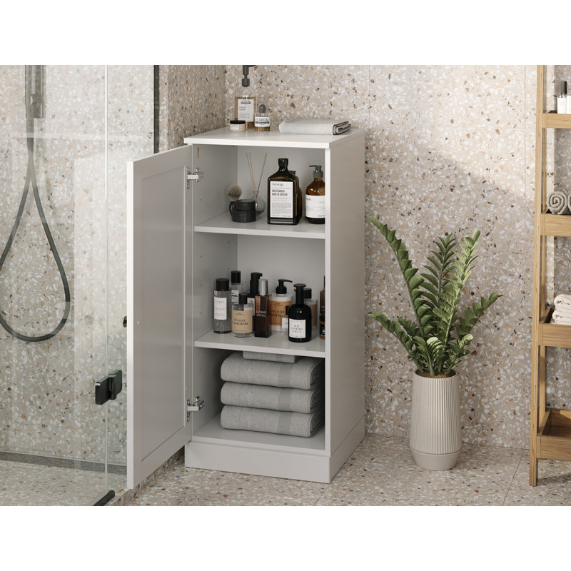 100% Solid Wood 16.5" Bathroom Storage Cabinet with Shaker Door & Adjustable Shelves, White