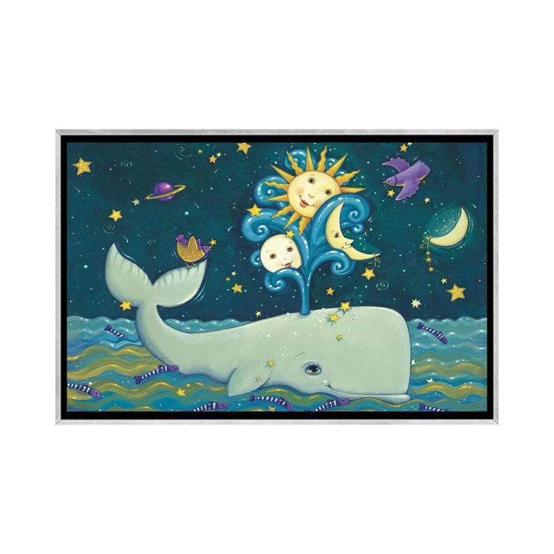 «Sunny Whale» par Viv Eisner - impression, Aucun mat, H 18 po x l 26 po x P 1,5 po, Toile avec cadre argenté
