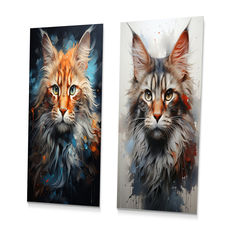 Maine Coon Majesty Cat - ensemble de 2 décorations murales chat en métal, H 32 po x l 32 po