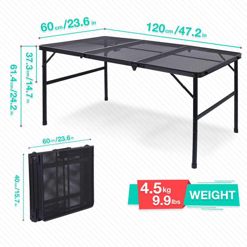 Table de camping extérieure Birzer, H 24,2 po x l 23,6 po x L 47,2 po