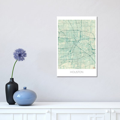 Houston Vintage Urban Blueprint Map 1 Piece Wrapped Canvas Wall Art