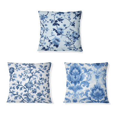 Blue Toile - Coussin décoratif imprimé côtier bleu 3 pièces