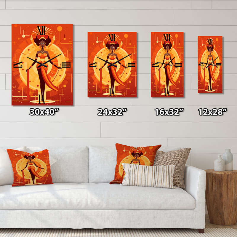Horloge murale graphique surdimensionnée, tribal africain, déesse I, H 28 po x l 12 po x P 1 po