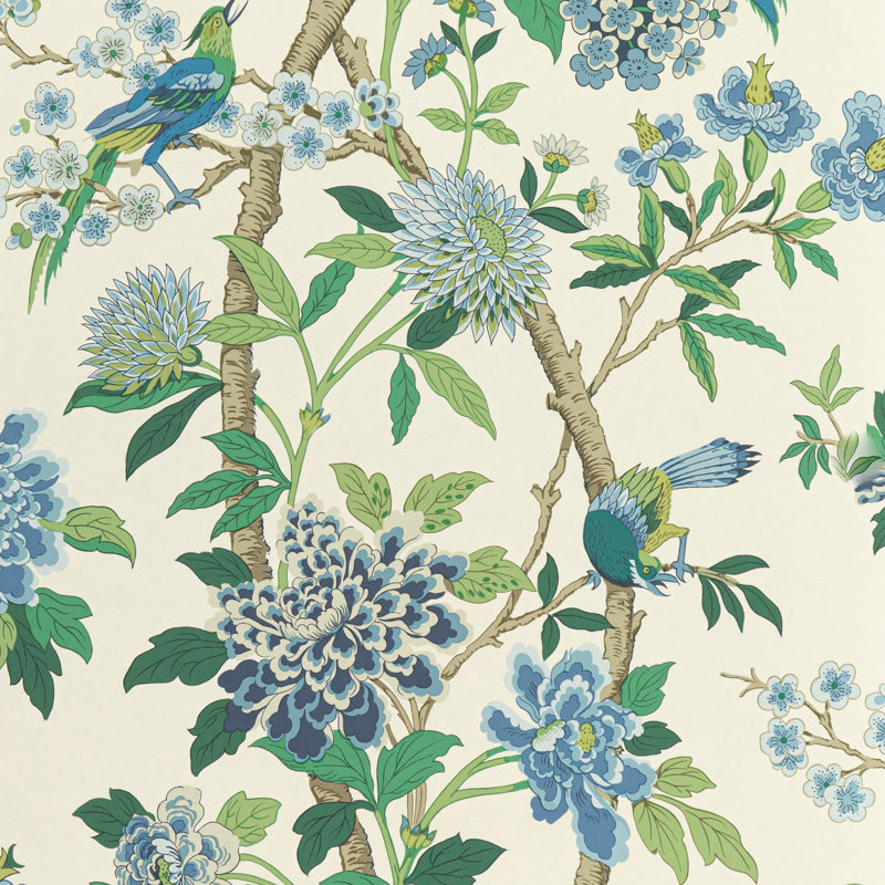 32.99' L x 27.56" W Smooth Wallpaper Roll, Emerald/Blue