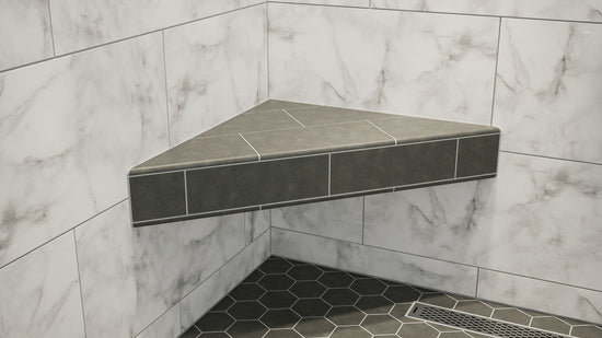 18in. × 18in. × 4in. The Original Floating Corner Shower Bench Kit with Concrete Mesh by Original Granite Bracket