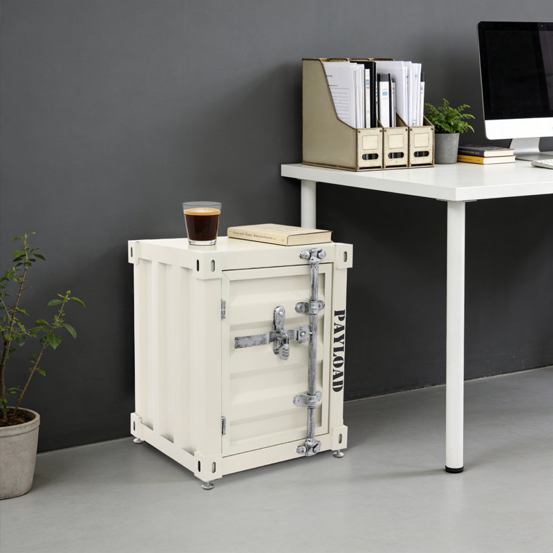 Table de chevet industrielle en métal avec casier, Blanc