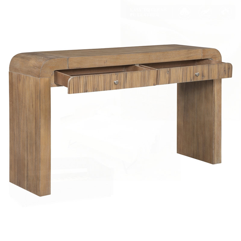 Rustic Console Table With Fluted Drawer Front, Entryway Table With Curved Corners & Thick Legs, Sturdy Sofa Table For Hallway & Living Room
