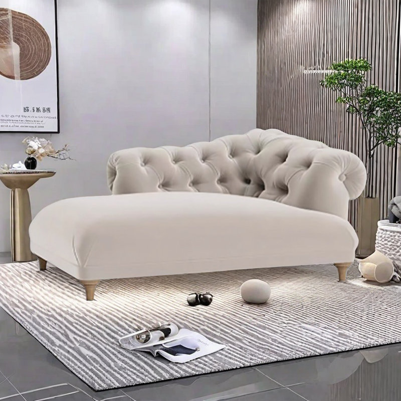 Chaise longue en velours avec éponge haute résilience, Blanc crémeux