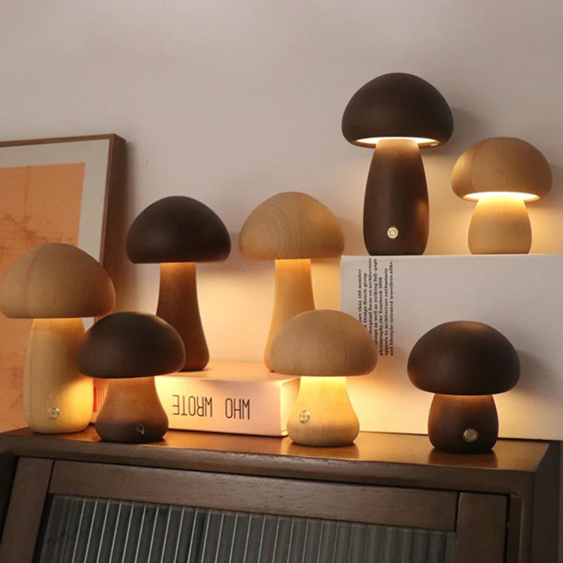 Lampe champignon en bois, Grand, Marron foncé