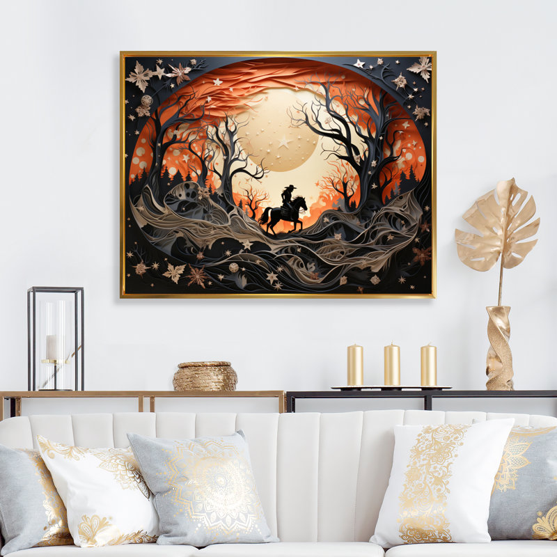 " Western Wild Horse Show ", 16" H x 32" W x 1" D, Gold Floater Framed
