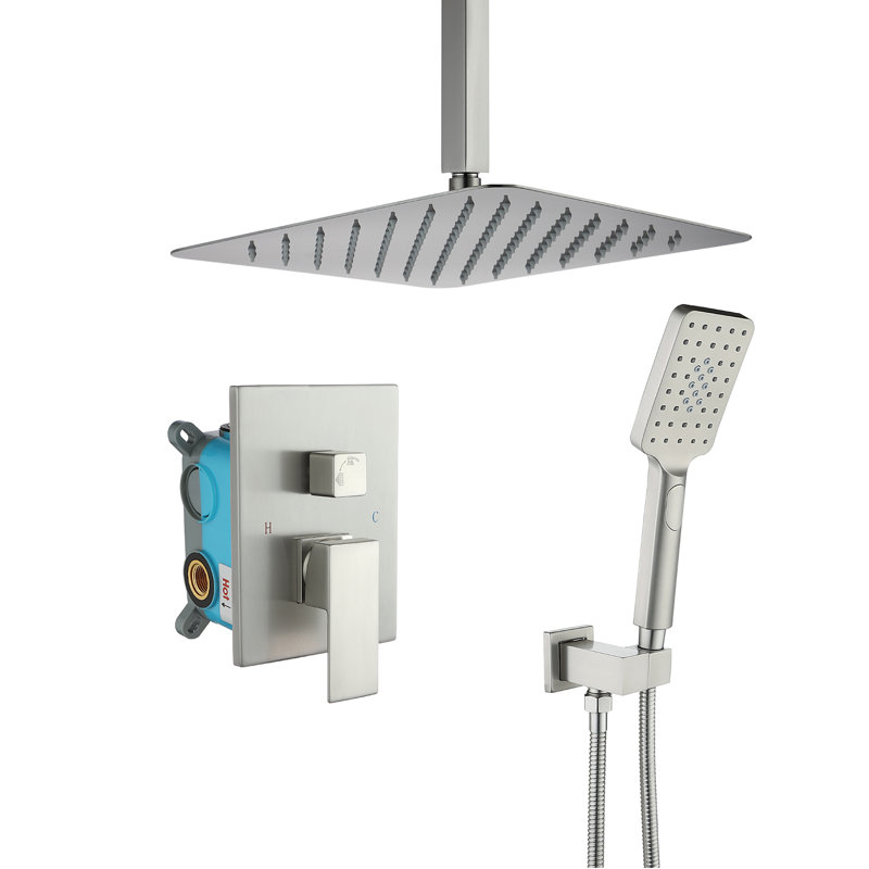 Système de douche complet à pression équilibrée avec valve brute, Nickel brossé