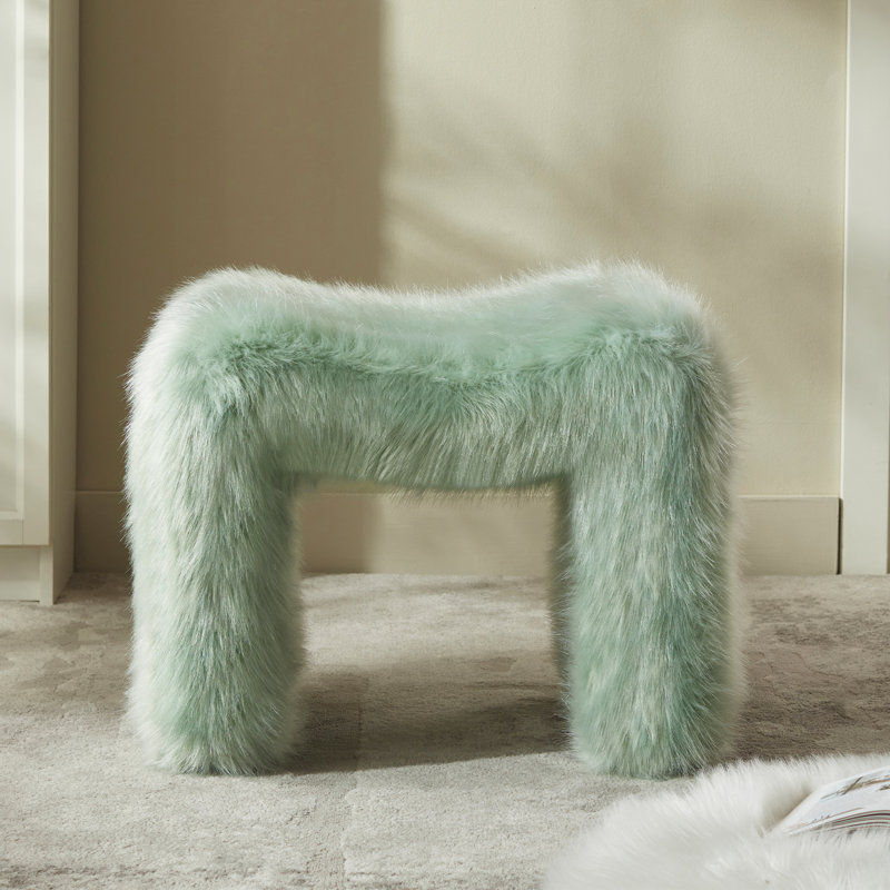 Catargiu Faux Fur Upholstered Ottoman, Green