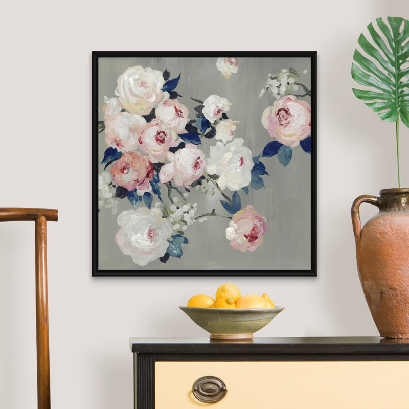 Feuilles de cobalt-reproduction d’art sur toile, Cadre noir, H 26 po x l 26 po x P 1,75 po