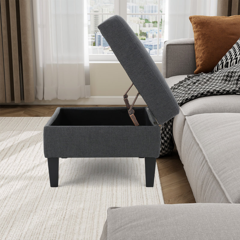 Repose-pieds rectangulaire avec rangement rembourré, Gris foncé