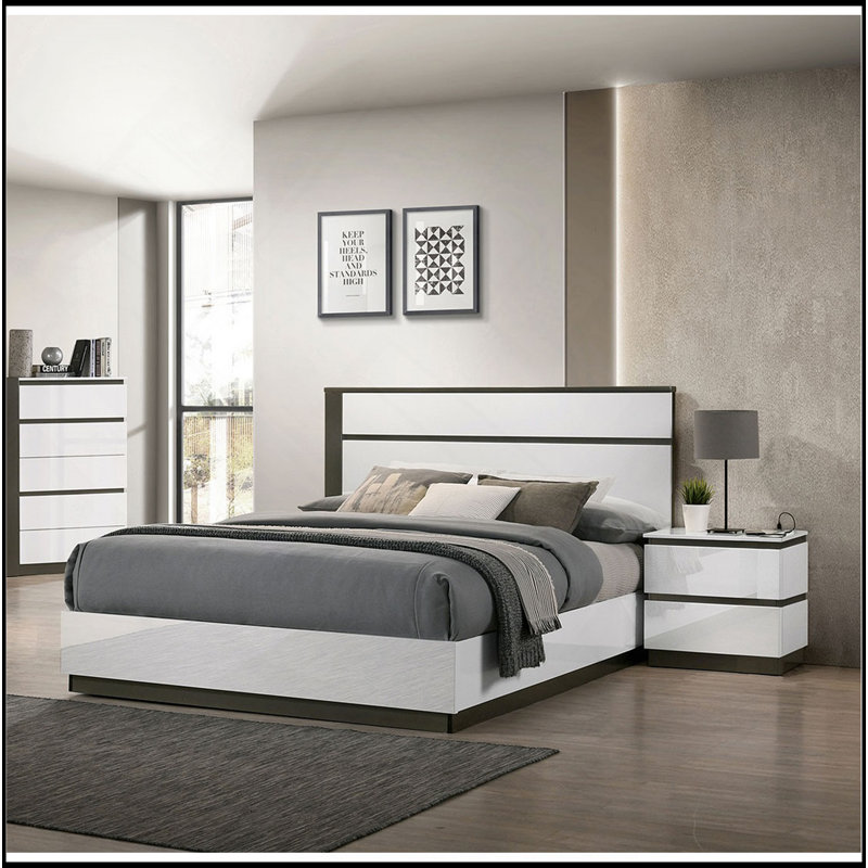 Contemporary 1Pc Nightstand White Color High Gloss Finish W/ Metallic Accents Bedside Table W USB Port Bedroom Furniture
