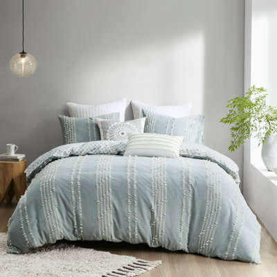 Housse de couette en coton pour lit double / grand, rayée et revers avec taies décoratives assorties, literie 3 pièces pour lit double / grand, tissu lavable à motif de losanges
