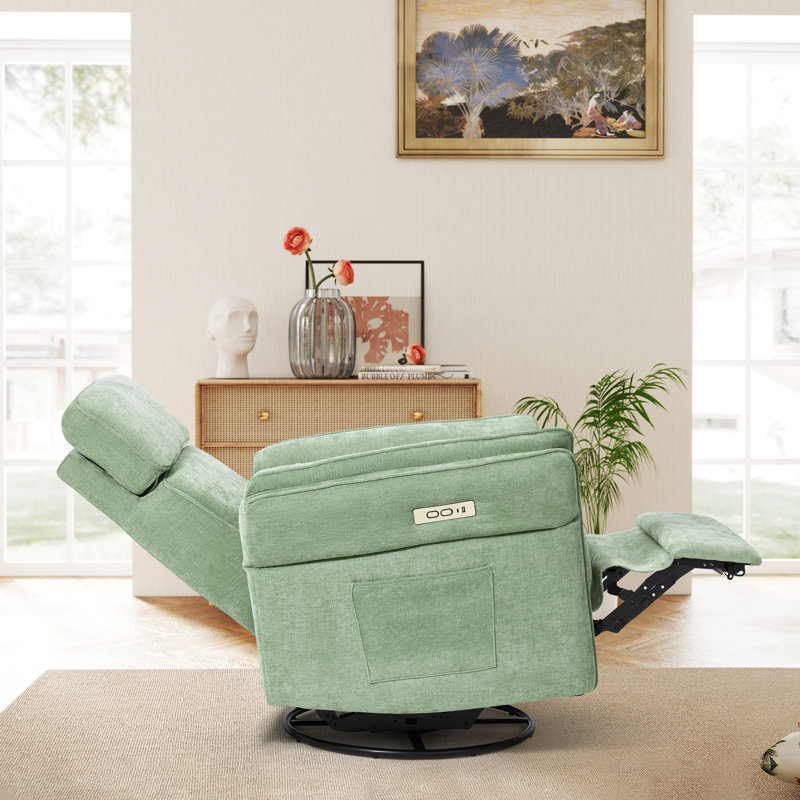 Power Swivel Recliner Glider With Adjustable Headrests & Armrests,  Usb And Type-C Charging Ports, Green
