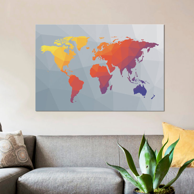 « geo map i », impression sur toile, H 18 po x l 26 po x P 1,5 po, Toile tendue, Pas de tapis