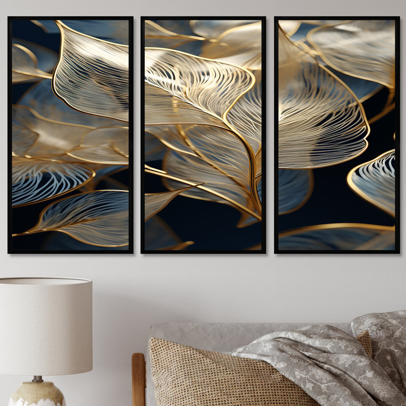 Hector - feuilles, ensemble de reproductions d'art mural, Cadre flottant noir, H 40 po x l 60 po x P 1 po