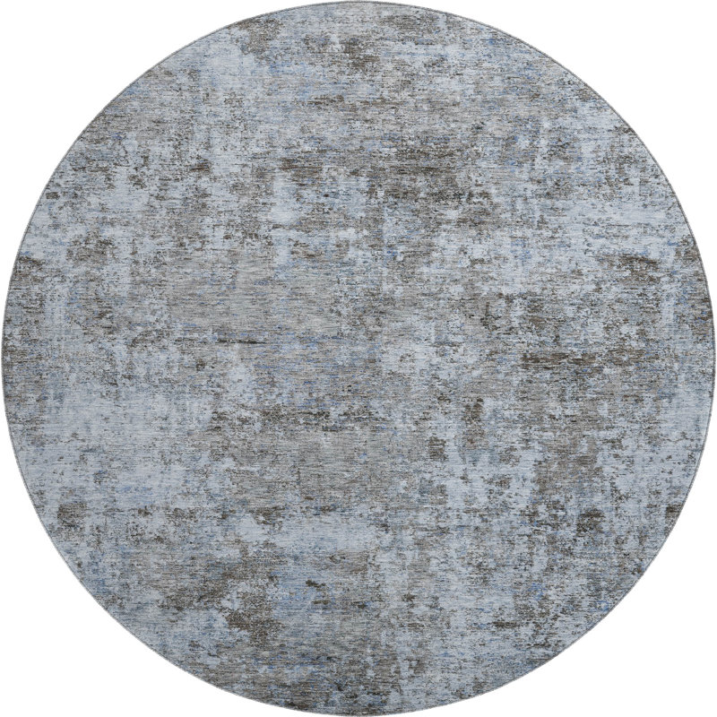 Premium Machine Washable Mayfield AMF2061 Abstract Rug, Blue, 8' Round